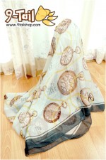 ผ้าพันคอ สีเขียวอ่อน ลายนาฬิกา